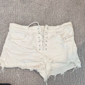 Express High Waist Lace-Up Cream Shorts